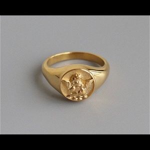 18k Gold filled angel signet ring